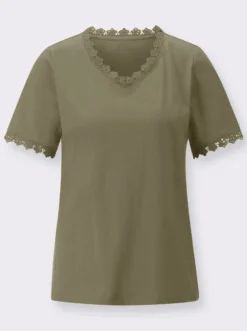 V-Shirt mit Spitzenbändern