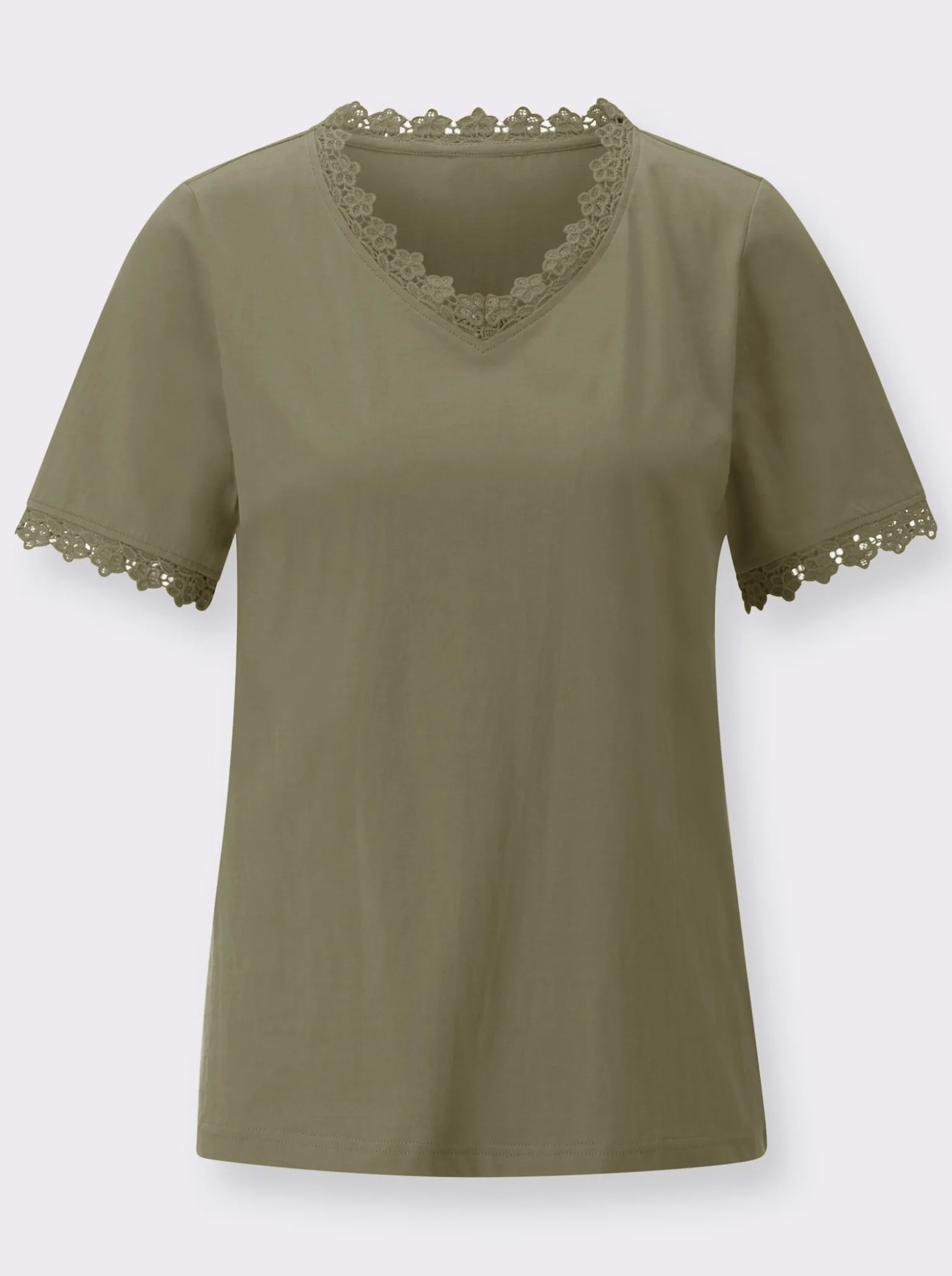 V-Shirt mit Spitzenbändern