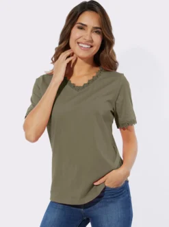 V-Shirt mit Spitzenbändern