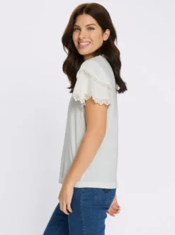 V-Shirt mit Spitzen-Details