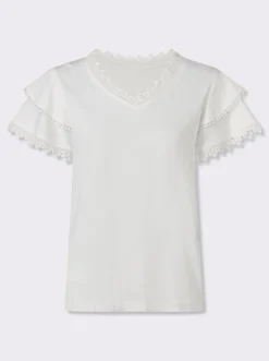 V-Shirt mit Spitzen-Details