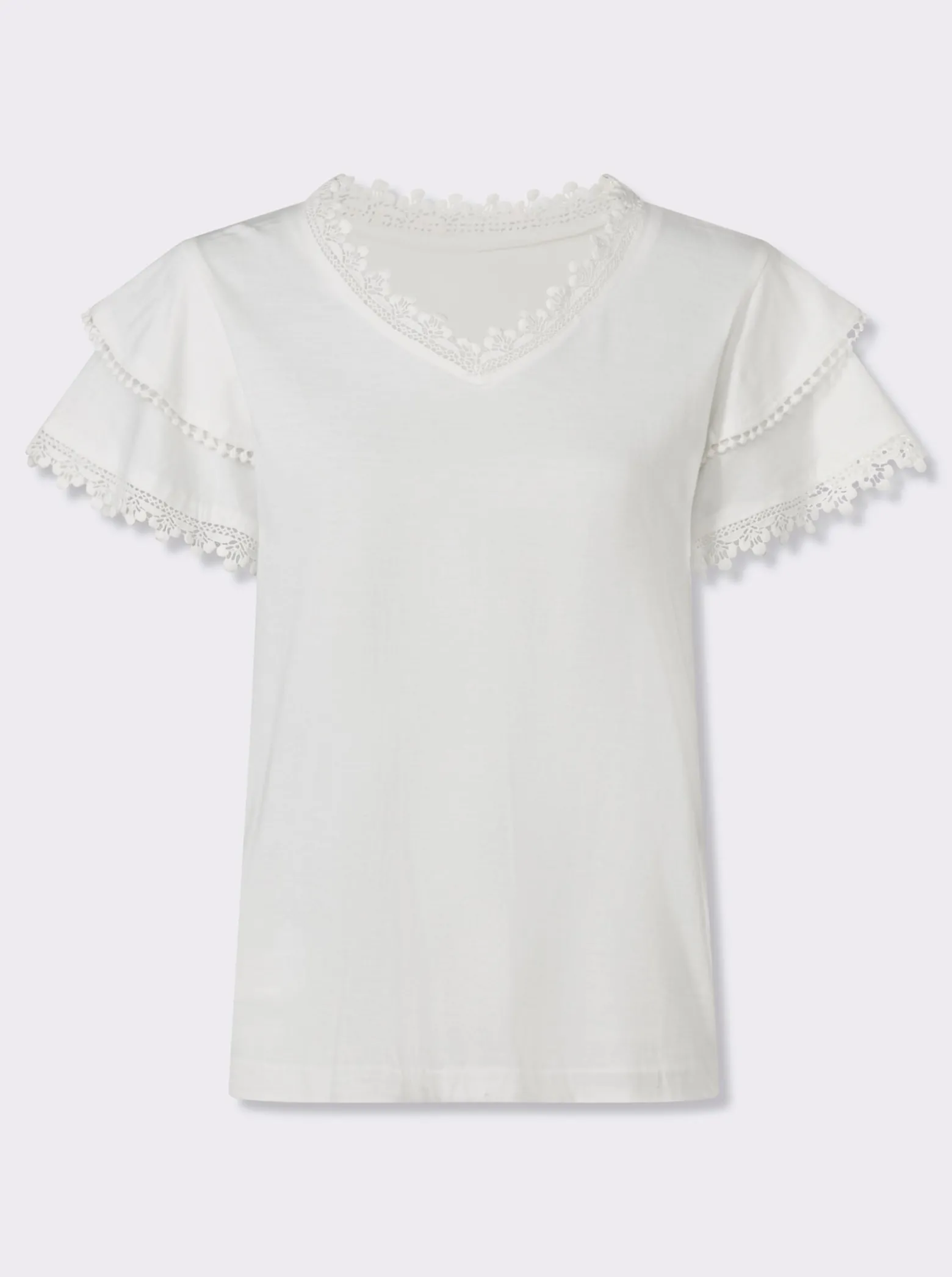 V-Shirt mit Spitzen-Details