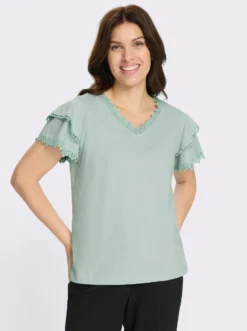 V-Shirt mit Spitzen-Details
