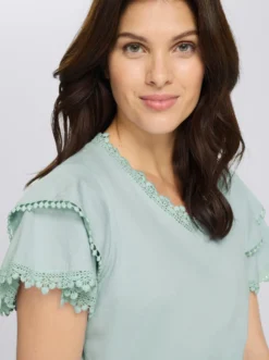 V-Shirt mit Spitzen-Details