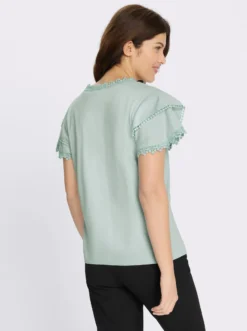 V-Shirt mit Spitzen-Details