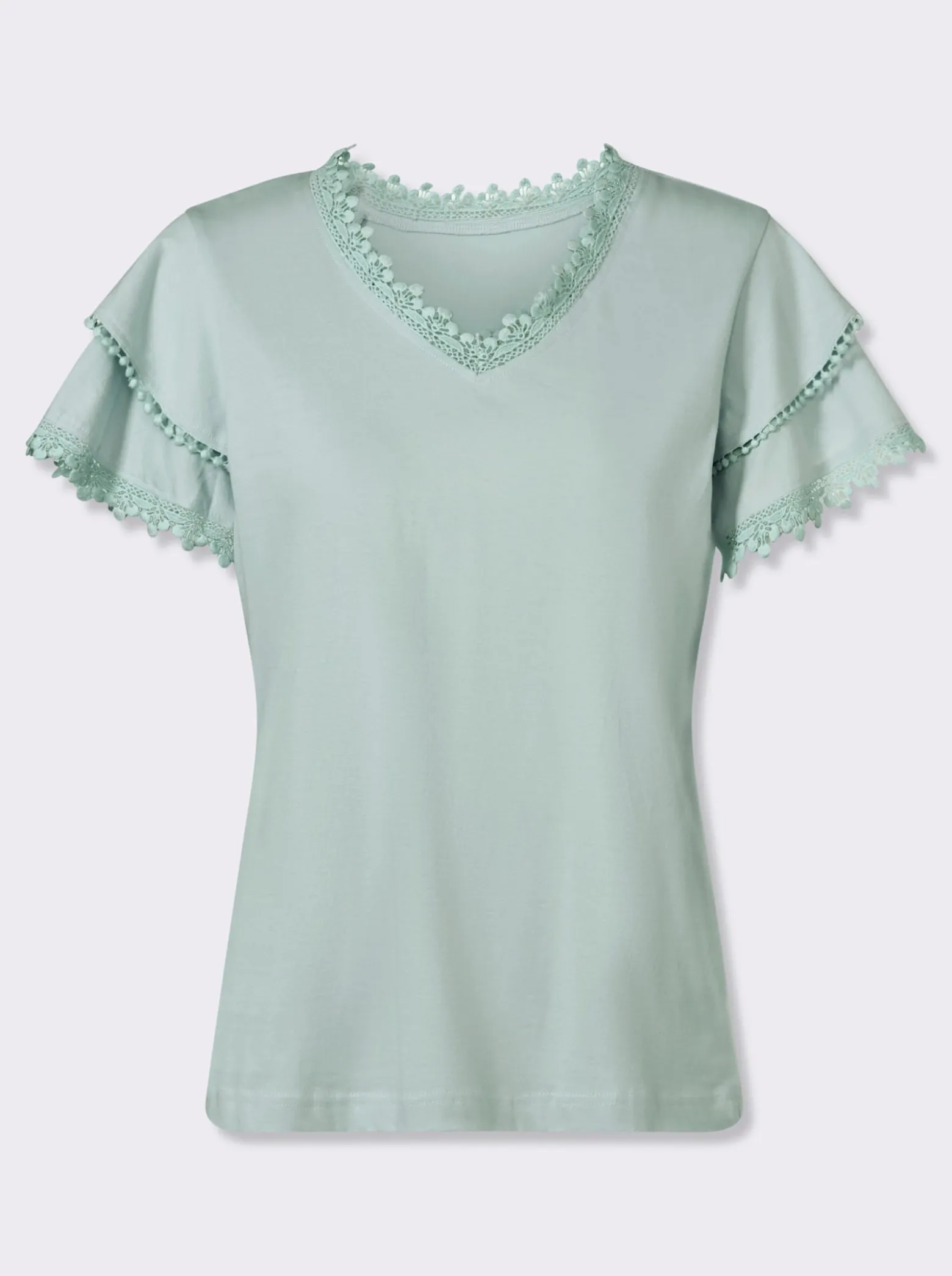V-Shirt mit Spitzen-Details