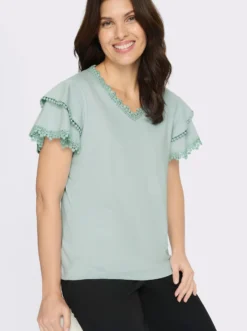 V-Shirt mit Spitzen-Details