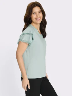 V-Shirt mit Spitzen-Details