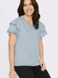 V-Shirt mit Spitzen-Details