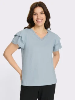 V-Shirt mit Spitzen-Details