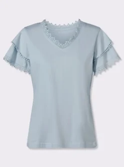 V-Shirt mit Spitzen-Details