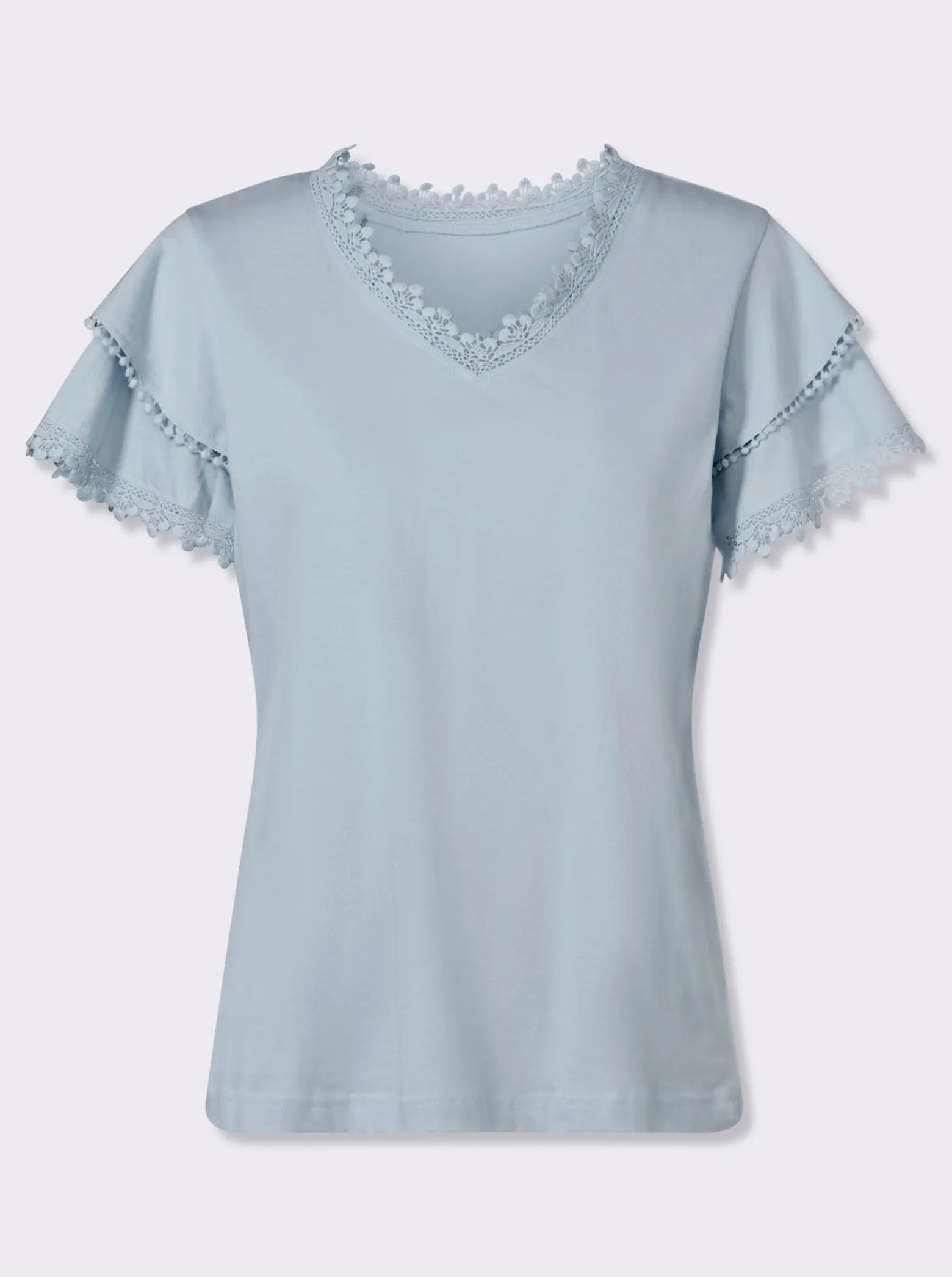 V-Shirt mit Spitzen-Details
