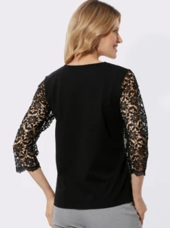 V-Shirt mit Spitzendruck