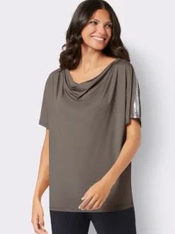 Wasserfallshirt mit glänzendem Folien-Print