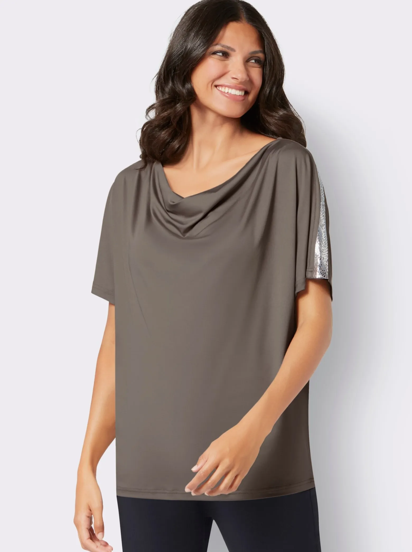 Wasserfallshirt mit glänzendem Folien-Print