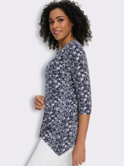 Zipfelshirt mit 3/4-Ärmeln, floral bedruckt