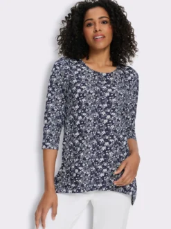 Zipfelshirt mit 3/4-Ärmeln, floral bedruckt