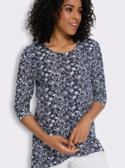 Zipfelshirt mit 3/4-Ärmeln, floral bedruckt