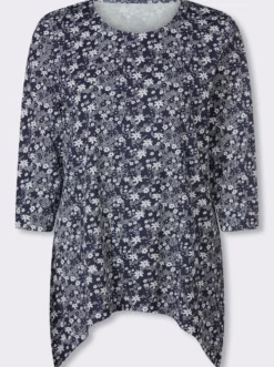 Zipfelshirt mit 3/4-Ärmeln, floral bedruckt