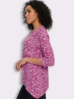 Zipfelshirt mit 3/4-Ärmeln, floral bedruckt