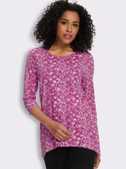Zipfelshirt mit 3/4-Ärmeln, floral bedruckt