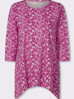Zipfelshirt mit 3/4-Ärmeln, floral bedruckt