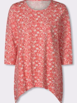 Zipfelshirt mit 3/4-Ärmeln, floral bedruckt
