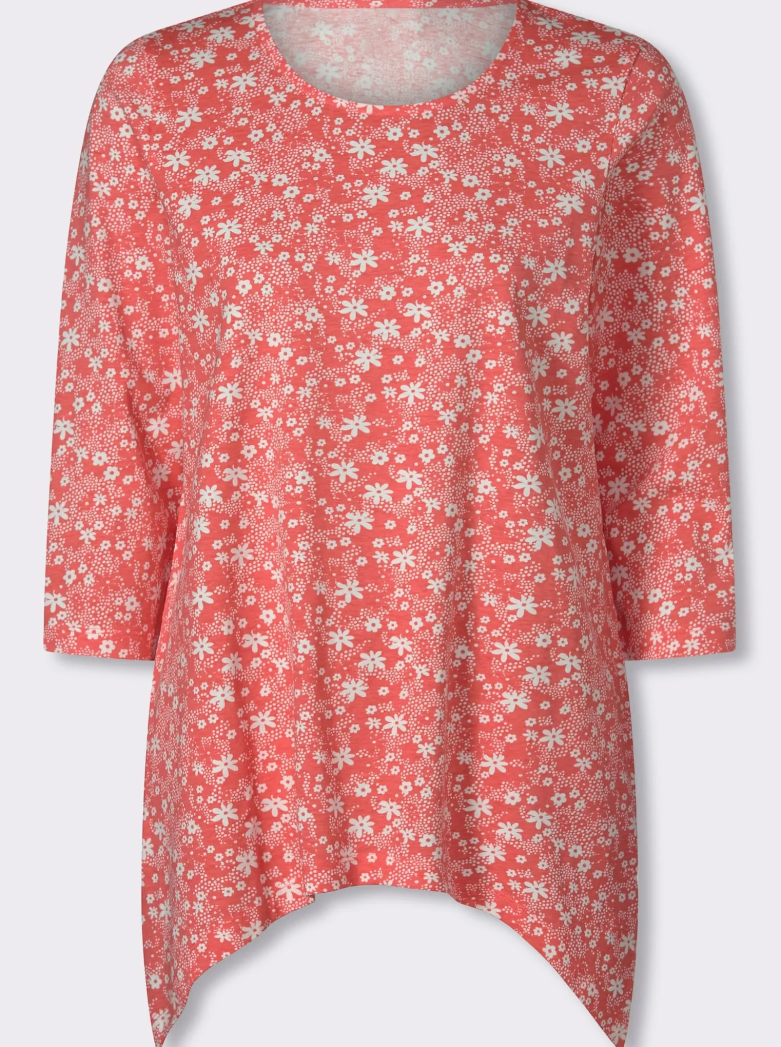 Zipfelshirt mit 3/4-Ärmeln, floral bedruckt