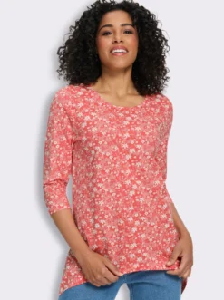 Zipfelshirt mit 3/4-Ärmeln, floral bedruckt
